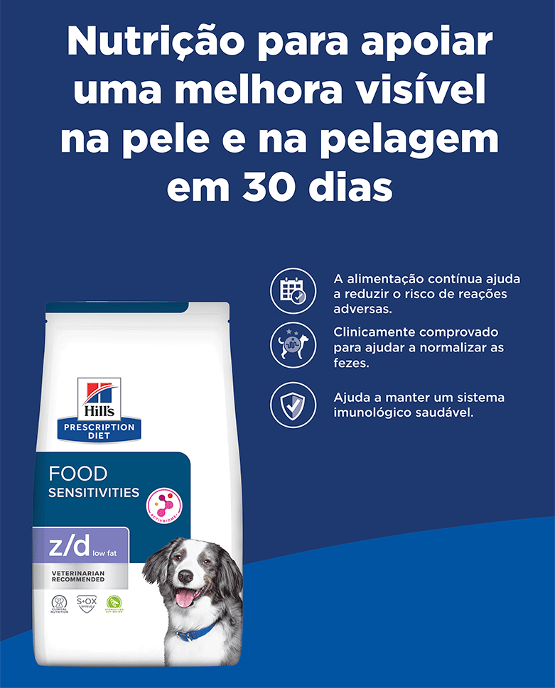 Ração Seca Hill's Prescription Diet z/d Food Sensitivities para Cães Adultos e Sênior sabor Frango - 3,6Kg.