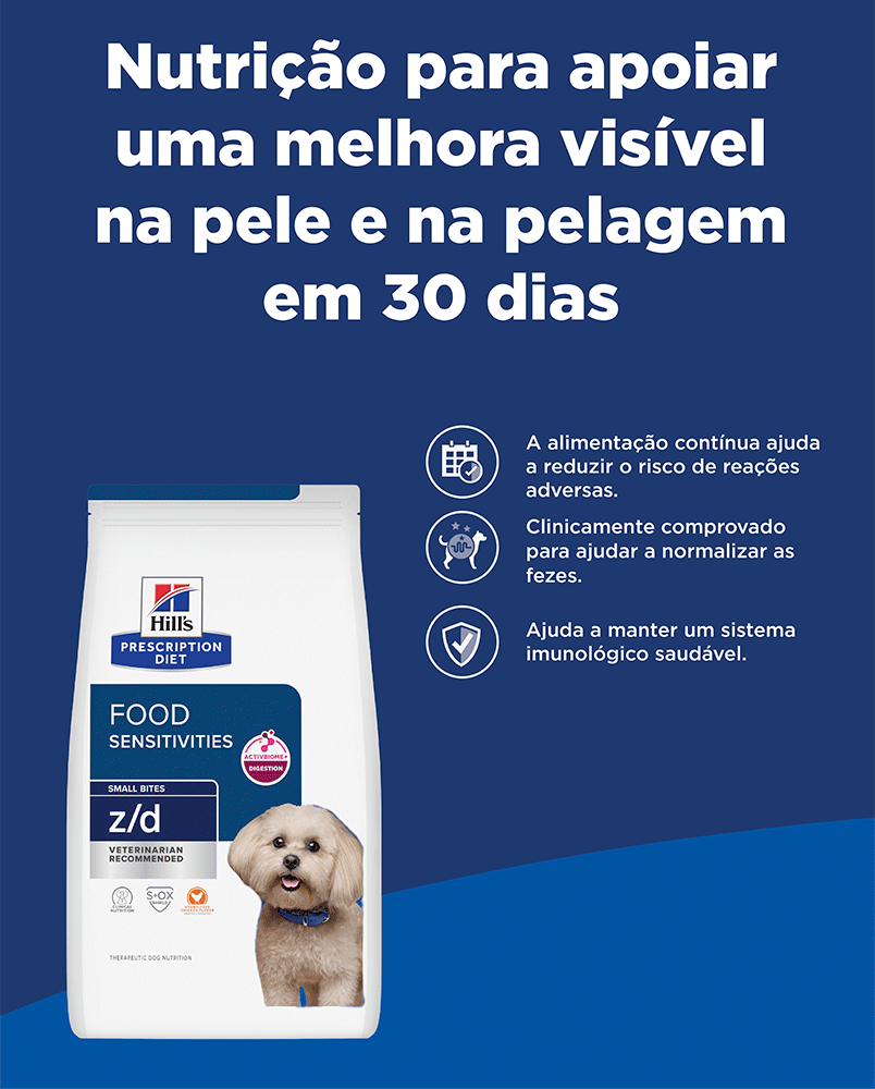 Ração Seca Hill's Prescription Diet z/d Pedaços Pequenos Alergia Alimentares e Pele para Cães Adultos - 3,17Kg