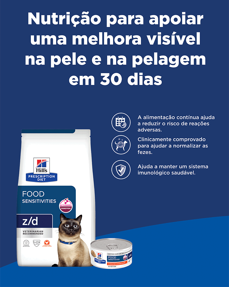 Ração Seca Hill's Prescription Diet z/d Alergia Alimentares a Pele para Gatos Adultos - 1,8Kg
