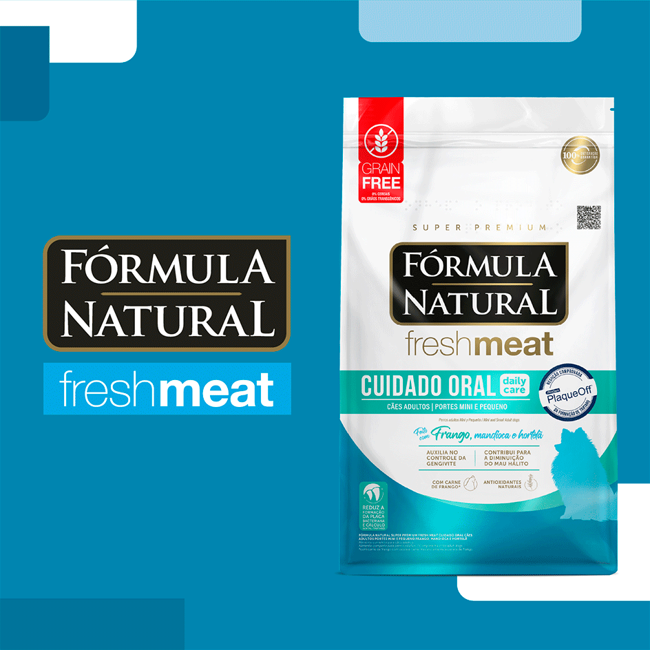Ração Seca Fórmula Natural Fresh Meat Cuidado Oral para Cães Adultos Raças Mini e Pequena sabor Fango e Vegetais - 1Kg