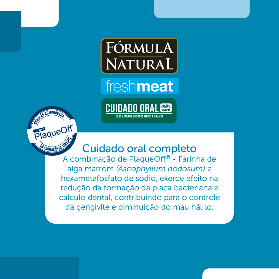 Ração Seca Fórmula Natural Fresh Meat Cuidado Oral para Cães Adultos Raças Média e Grande sabor Fango e Vegetais - 12Kg