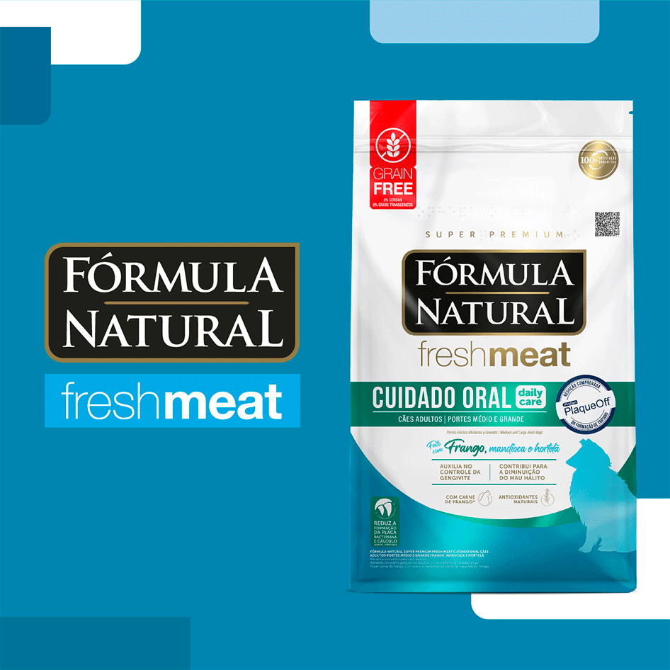 Ração Seca Fórmula Natural Fresh Meat Cuidado Oral para Cães Adultos Raças Média e Grande sabor Fango e Vegetais - 12Kg