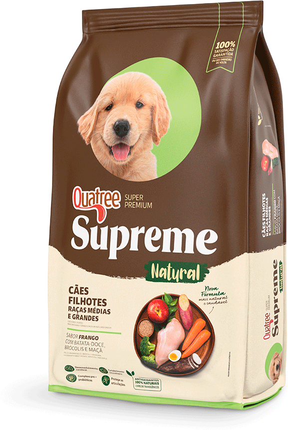 Ração Seca Quatree Supreme Frango e Batata Doce Cães Filhotes Raças Médias e Grandes - 15Kg