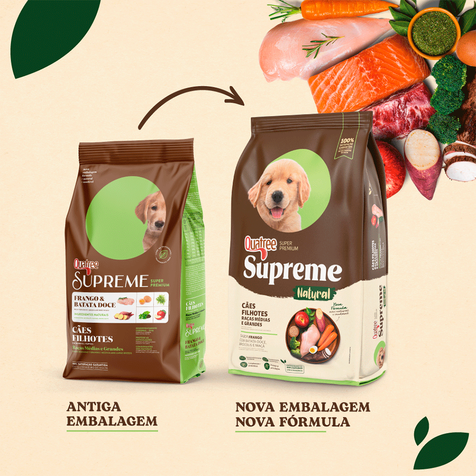 Ração Seca Quatree Supreme Frango e Batata Doce Cães Filhotes Raças Médias e Grandes - 15Kg