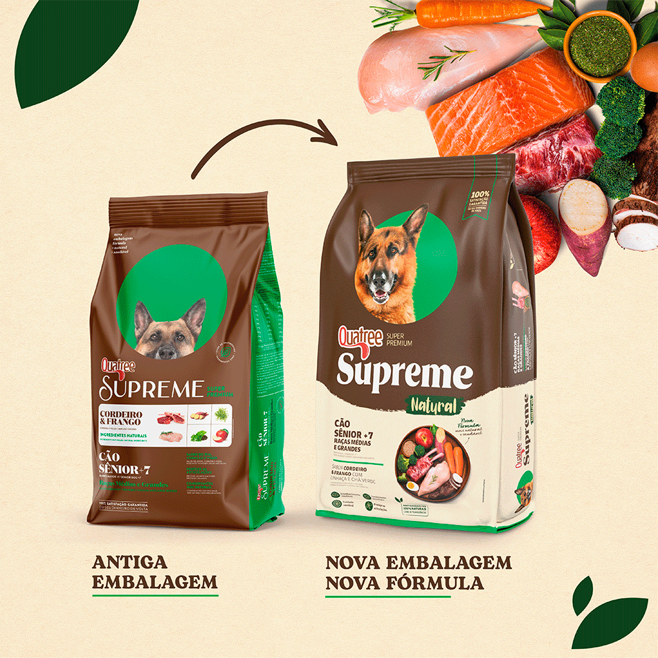 Ração Seca Quatree Supreme Cordeiro e Frango Cães Sênior +7 Raças Médias e Grandes - 15Kg