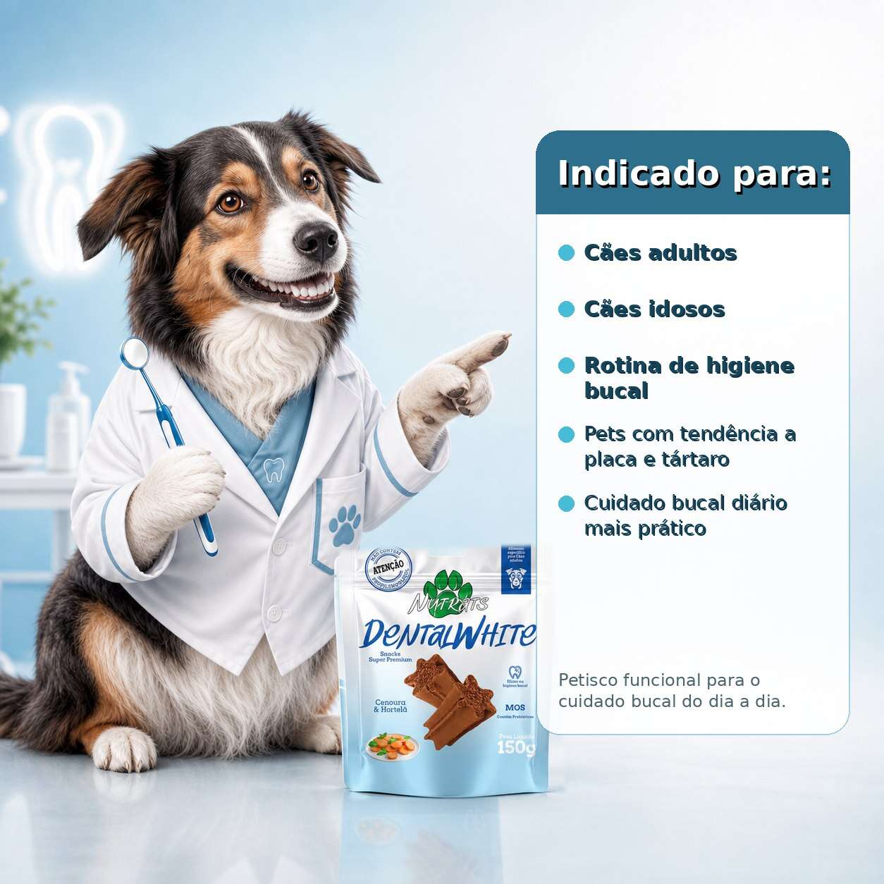 Bifinho Saúde Bucal Nutrats Dentalwhite Mini para Cães Adultos sabor Cenoura e Hortelã - 60 g