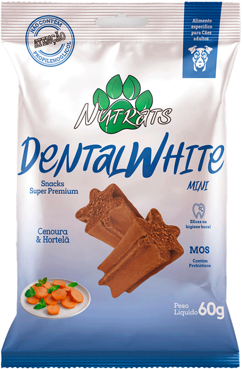 Bifinho Saúde Bucal Nutrats Dentalwhite Mini para Cães Adultos sabor Cenoura e Hortelã - 60 g