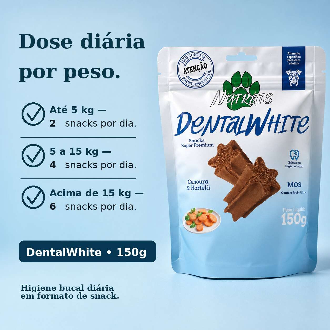 Bifinho Saúde Bucal Nutrats Dentalwhite para Cães Adultos sabor Cenoura e Hortelã - 150 g