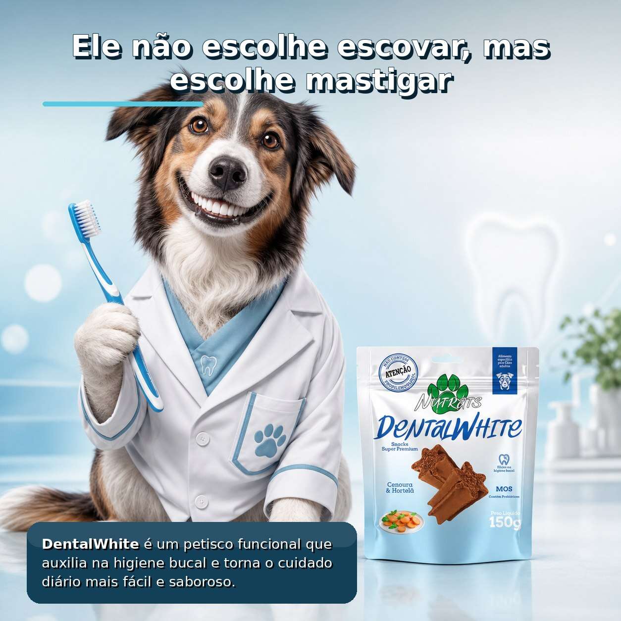 Bifinho Saúde Bucal Nutrats Dentalwhite para Cães Adultos sabor Cenoura e Hortelã - 150 g