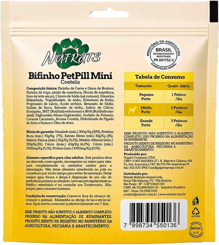 Snacks Sticks Recheado Nutrats Petpill Mini para Cães sabor Costela - 150 g