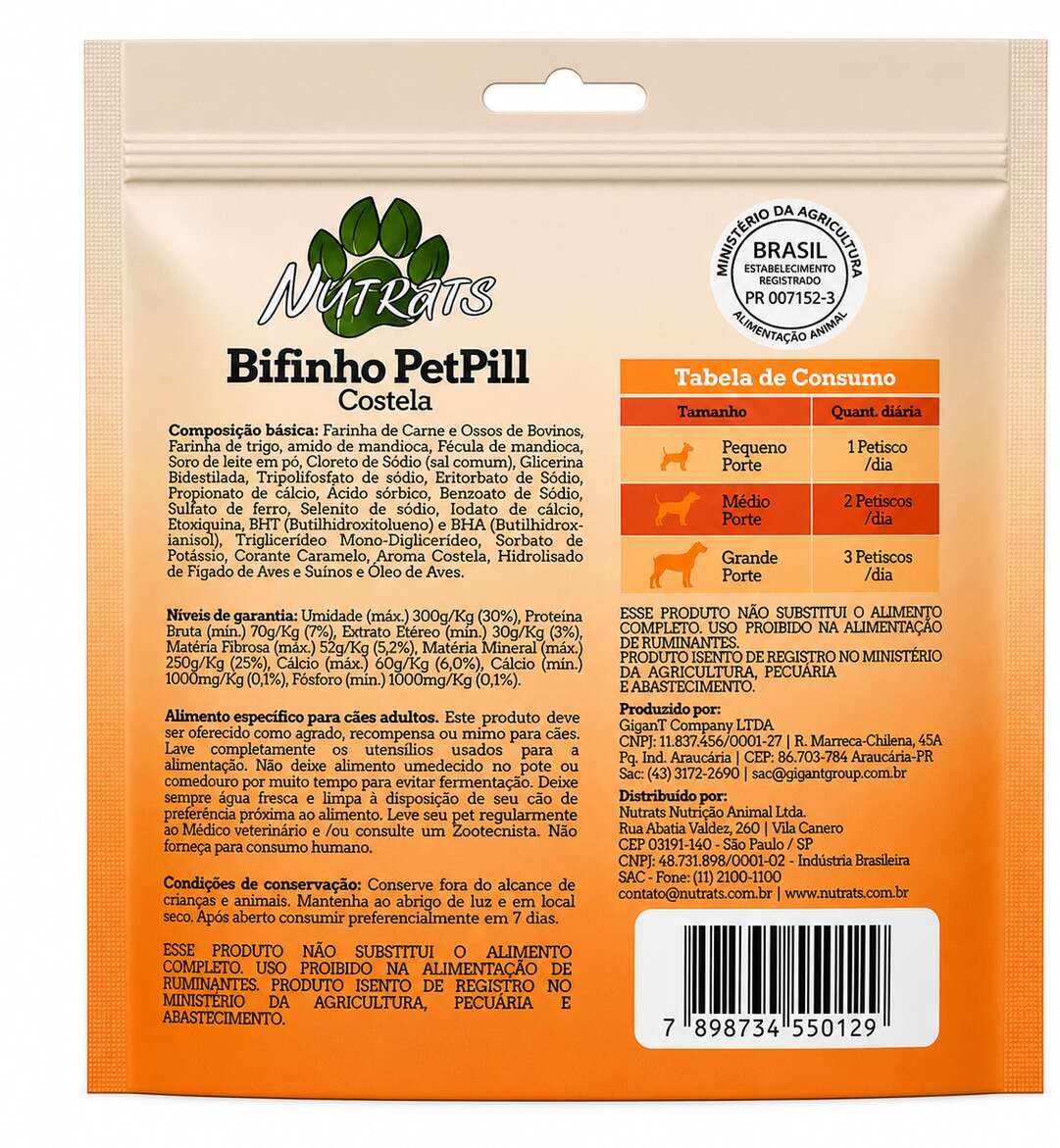 Snacks Sticks Recheado Nutrats Petpill para Cães sabor Costela - 150 g