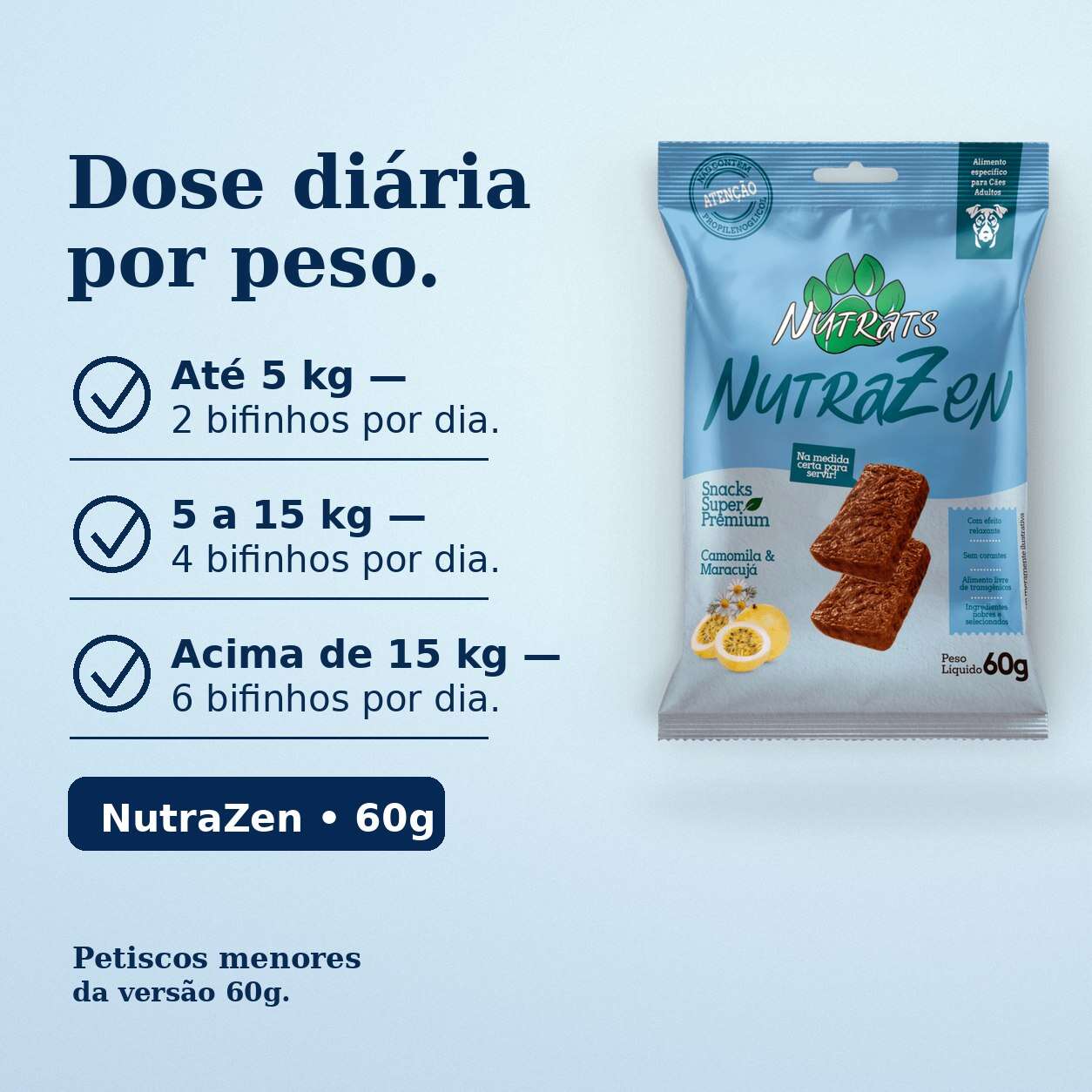 Snacks Nutrats Nutrazen para Cães Adultos sabor Camomila e Maracujá - 60 g