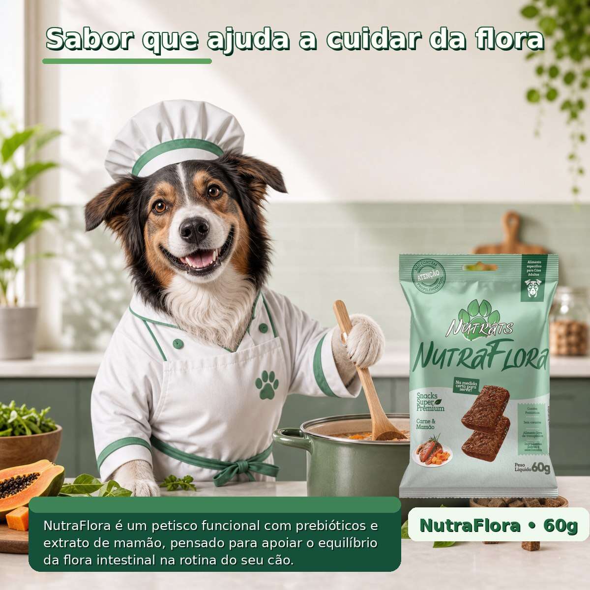 Snacks Nutrats Nutraflora para Cães Adultos sabor Carne e Mamão - 60 g