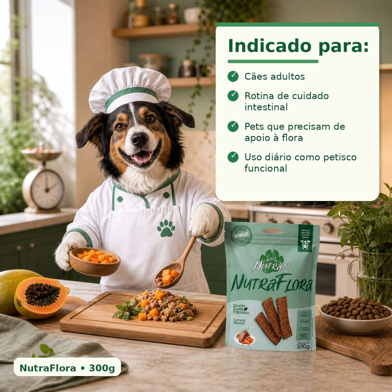 Snacks Nutrats Nutraflora para Cães Adultos sabor Carne e Mamão - 60 g