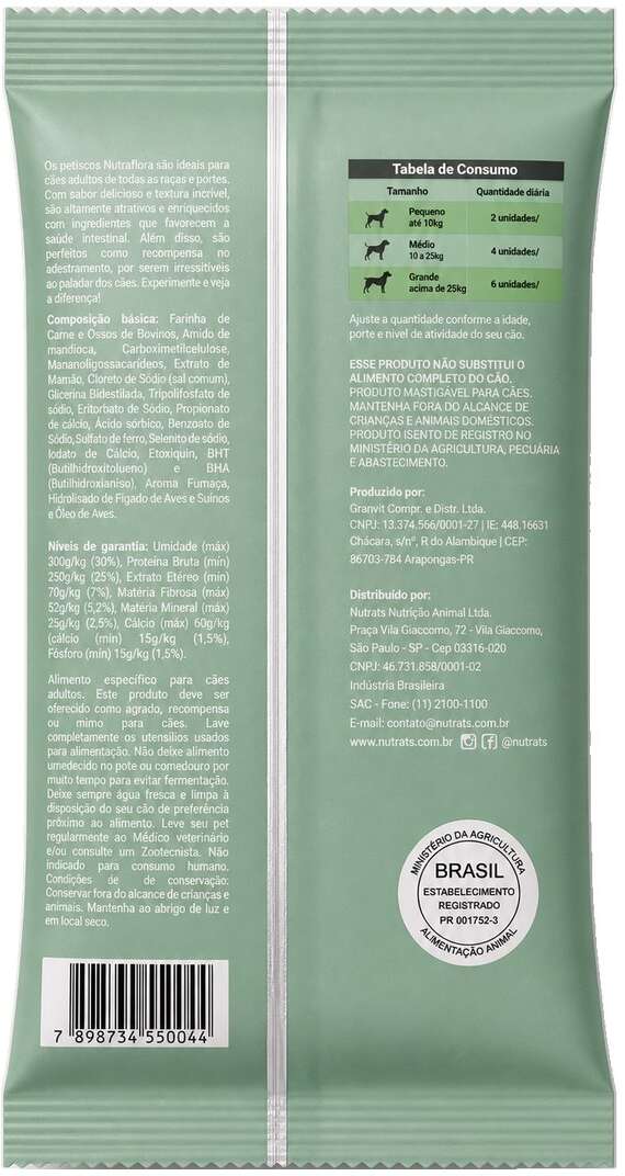 Snacks Nutrats Nutraflora para Cães Adultos sabor Carne e Mamão - 60 g