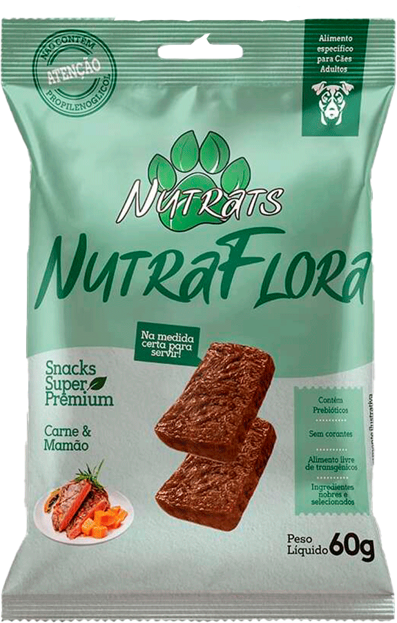 Snacks Nutrats Nutraflora para Cães Adultos sabor Carne e Mamão - 60 g