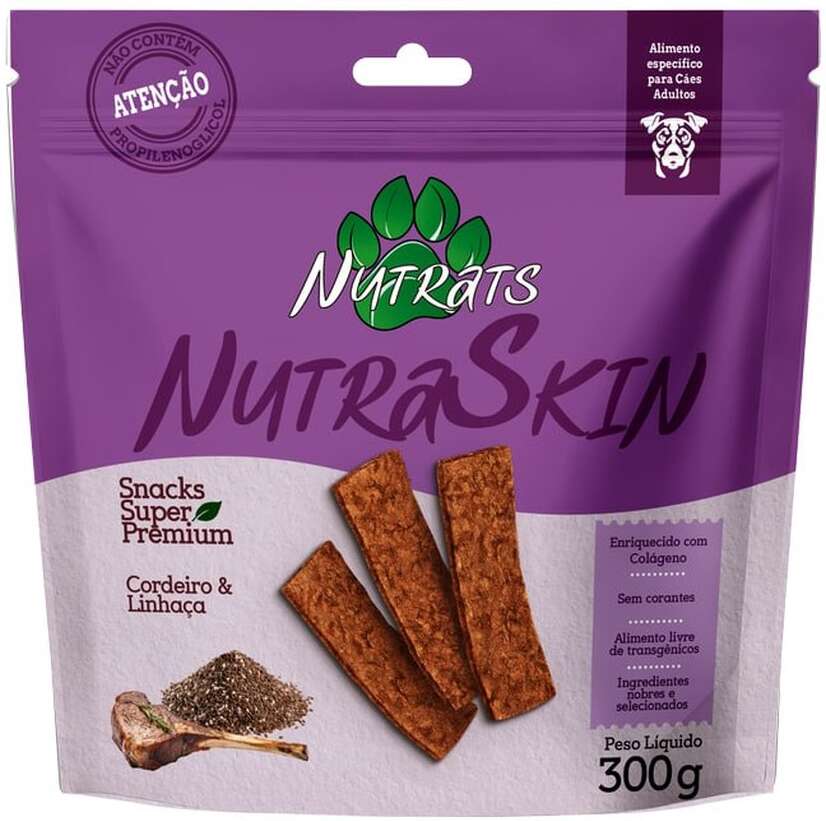 Snacks Nutrats Nutraskin para Cães Adultos sabor Cordeiro e Linhaça - 300 g