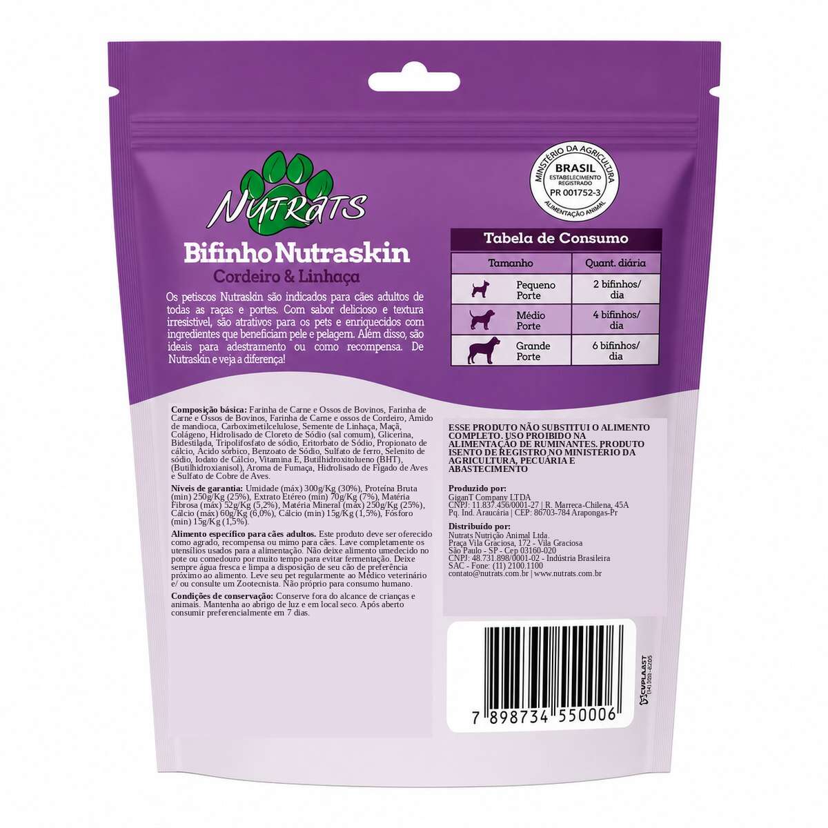 Snacks Nutrats Nutraskin para Cães Adultos sabor Cordeiro e Linhaça - 300 g