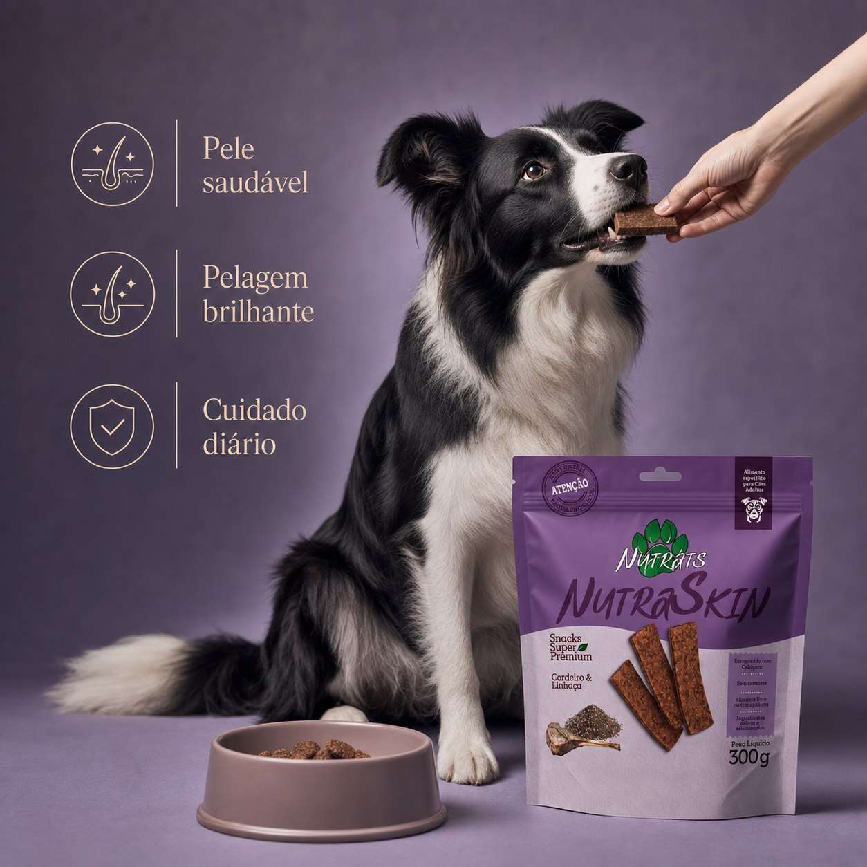 Snacks Nutrats Nutraskin para Cães Adultos sabor Cordeiro e Linhaça - 300 g