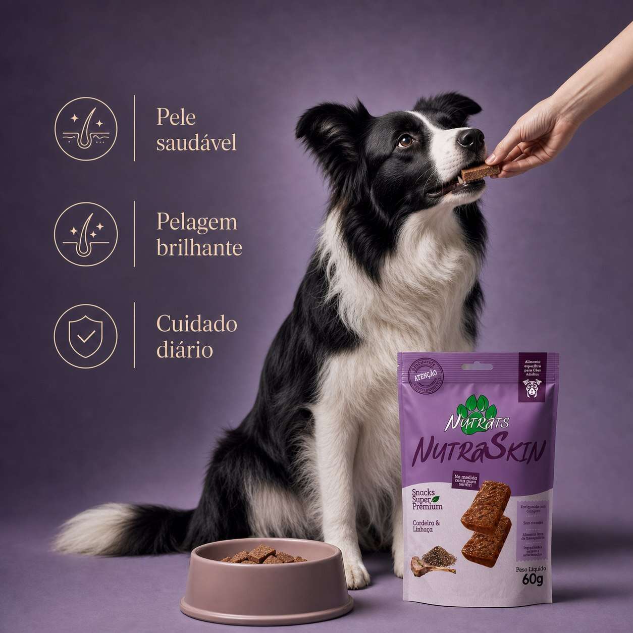Snacks Nutrats Nutraskin para Cães Adultos sabor Cordeiro e Linhaça - 60 g