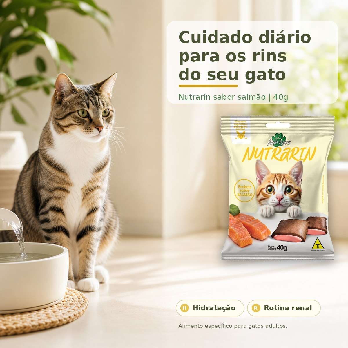 Petisco Nutrats Nutrarin Nuggets Urinary para Gatos sabor Salmão - 40 g