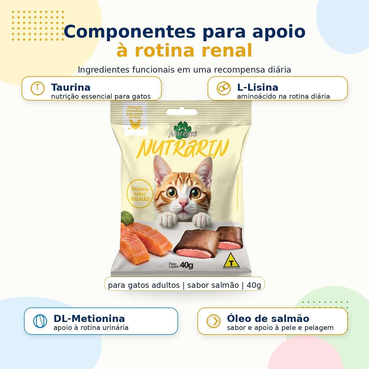Petisco Nutrats Nutrarin Nuggets Urinary para Gatos sabor Salmão - 40 g