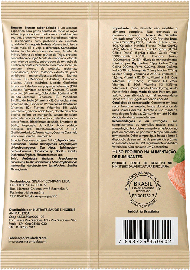 Petisco Nutrats Nutrarin Nuggets Urinary para Gatos sabor Salmão - 40 g