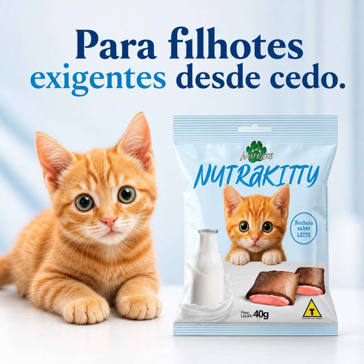 Petisco Nutrats Nutrakitty Nuggets para Gatos Filhotes sabor Leite - 40 g