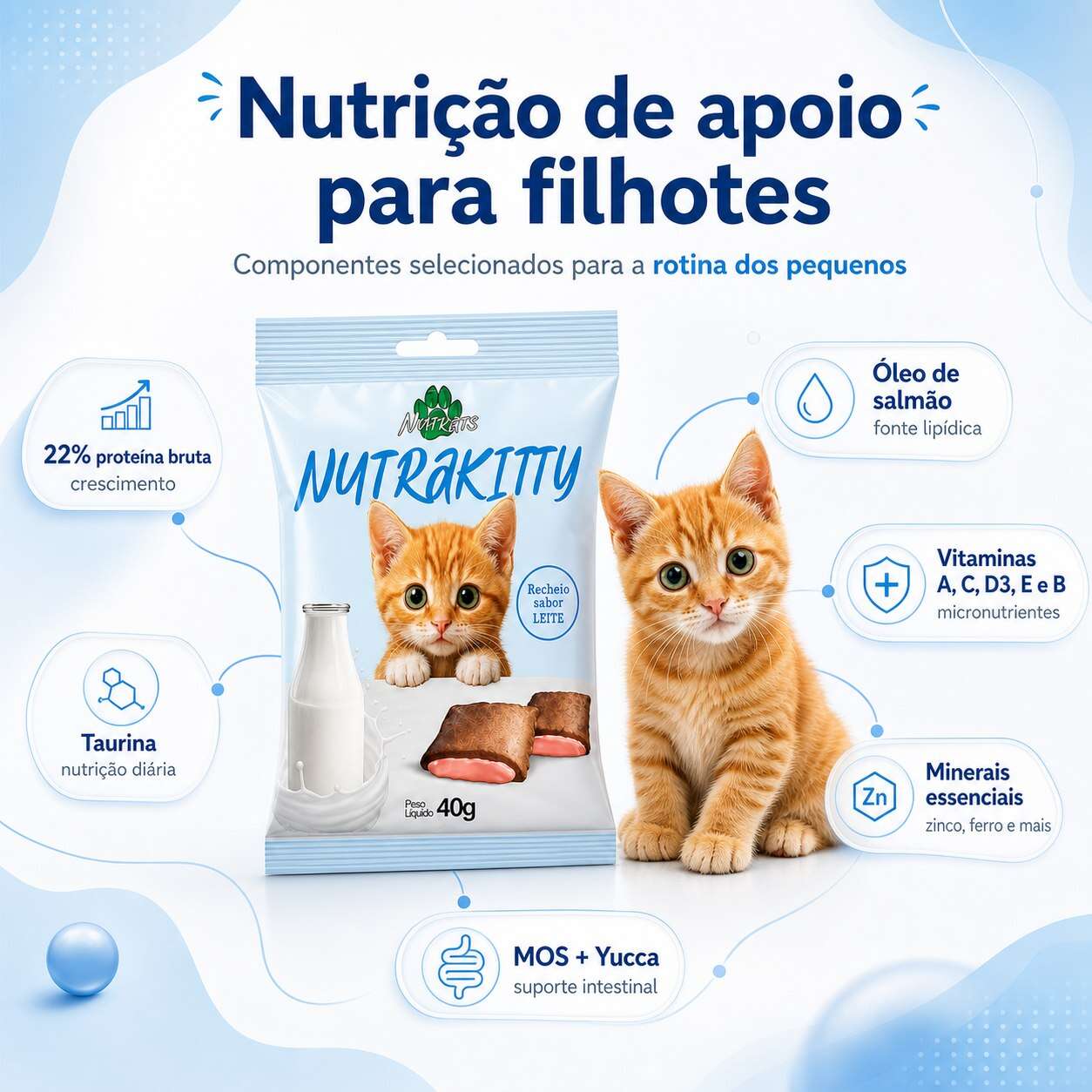 Petisco Nutrats Nutrakitty Nuggets para Gatos Filhotes sabor Leite - 40 g