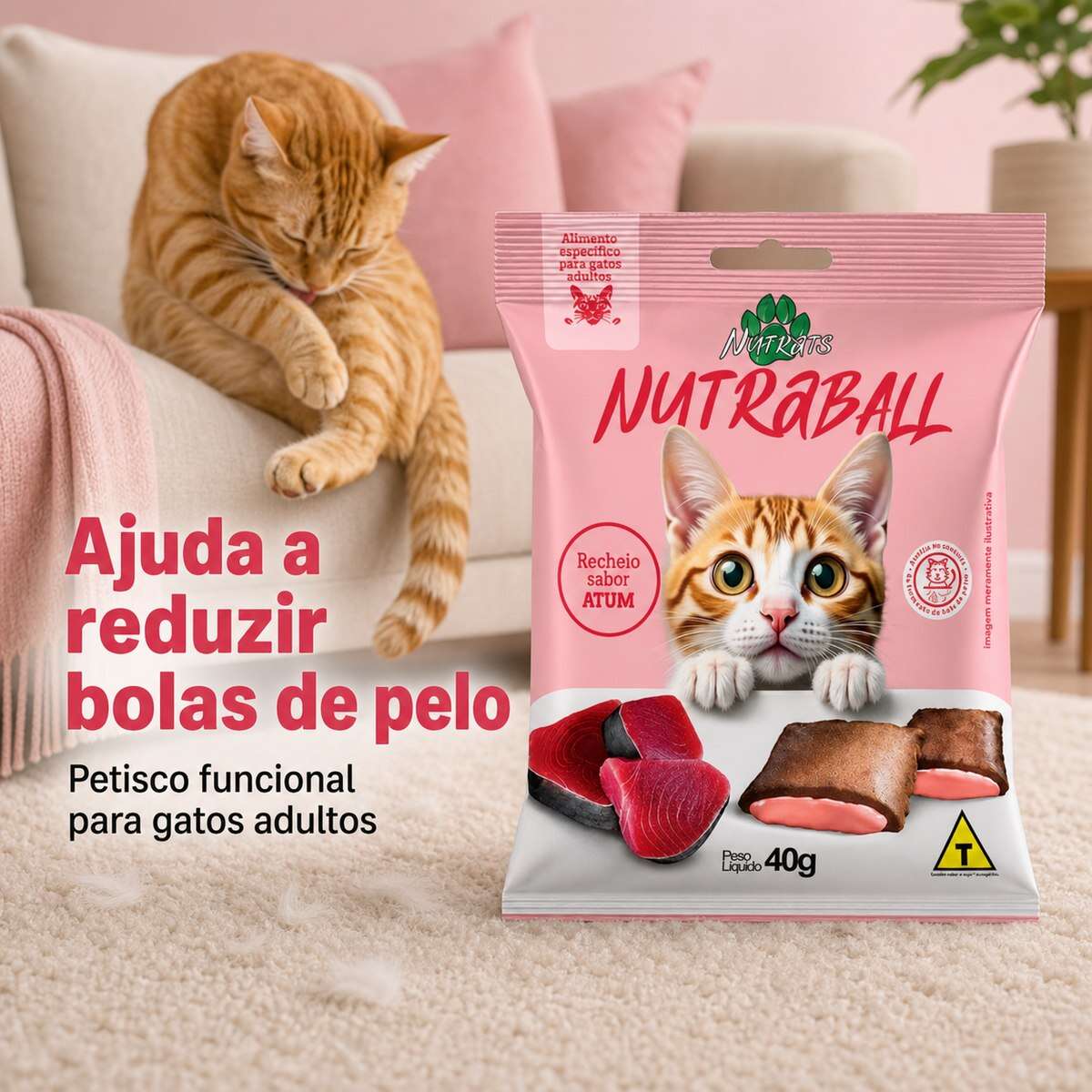 Petisco Nutrats Nutraball Nuggets Bola de Belo para Gatos sabor Atum - 40 g