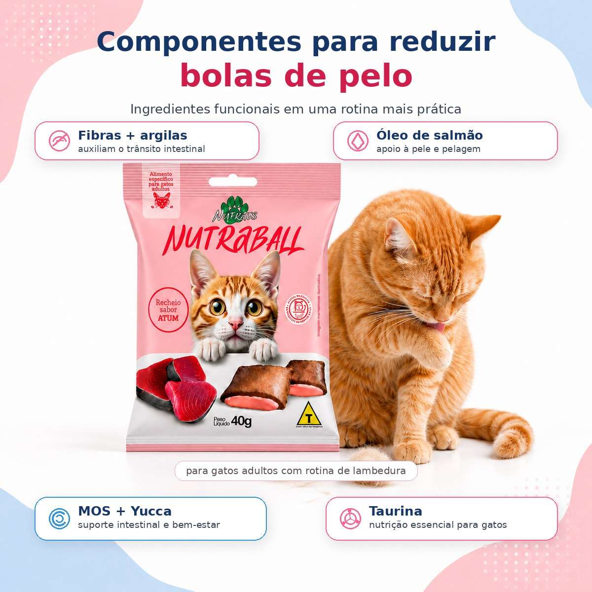 Petisco Nutrats Nutraball Nuggets Bola de Belo para Gatos sabor Atum - 40 g