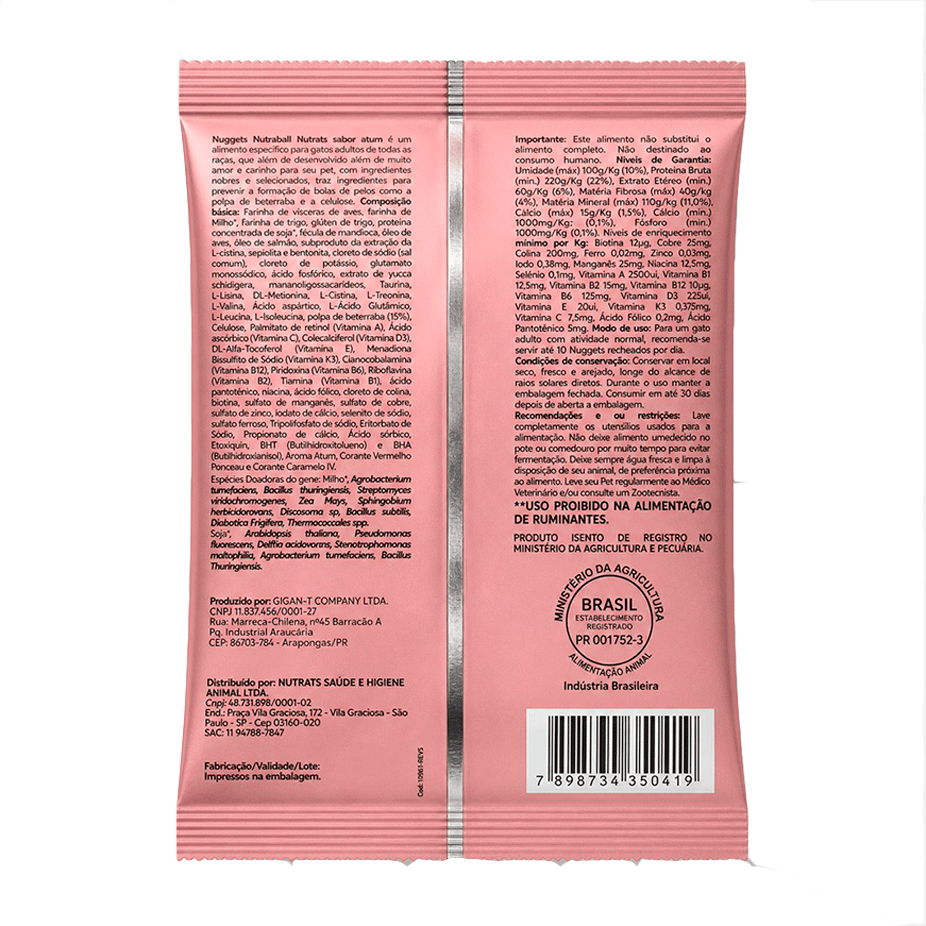 Petisco Nutrats Nutraball Nuggets Bola de Belo para Gatos sabor Atum - 40 g