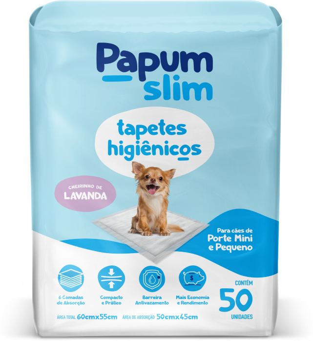 Tapete Higiênico Papum Econômico Slim Lavanda 60x55cm para Cães de Porte Pequeno - 50 Unidades