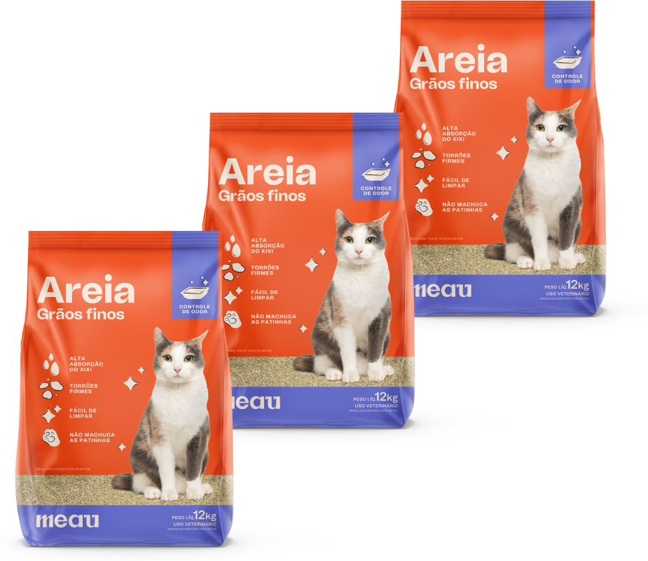 Areia Sanitária Meau Grãos Finos para Gatos - 12Kg (3 unidades de 4kg)