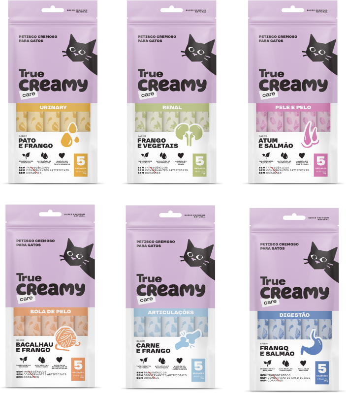 Kit Petisco Cremoso True Creamy Care Sabores Variados para Gatos - 6 Pacotes (30 Unidades)
