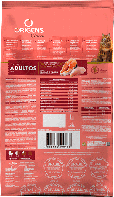 Ração Seca Origens Class Salmão e Frango para Gatos Adultos - 10,1Kg