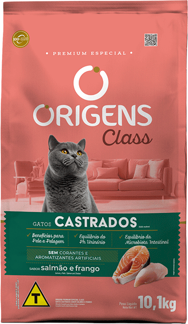Ração Seca Origens Class Salmão e Frango para Gatos Castrados - 10,1Kg