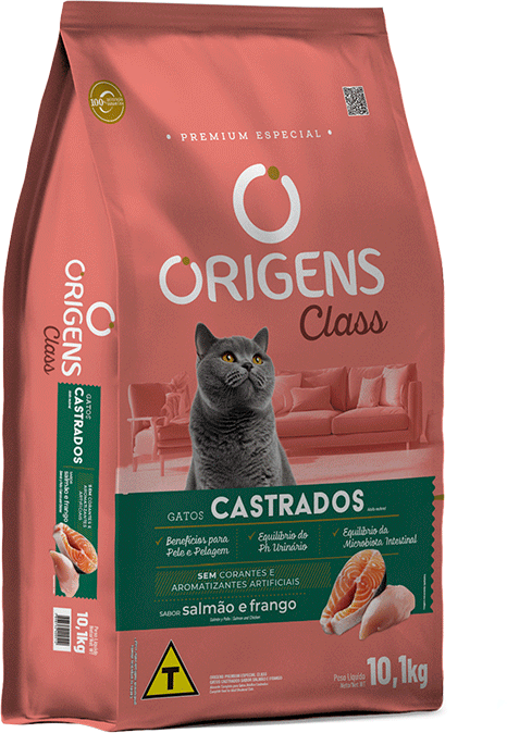 Ração Seca Origens Class Salmão e Frango para Gatos Castrados - 10,1Kg