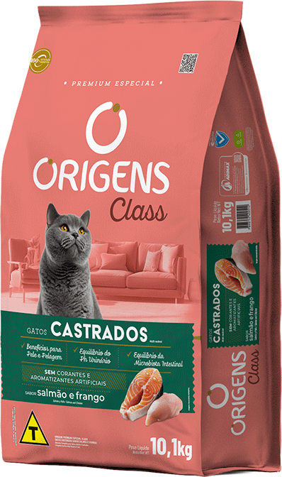 Ração Seca Origens Class Salmão e Frango para Gatos Castrados - 10,1Kg
