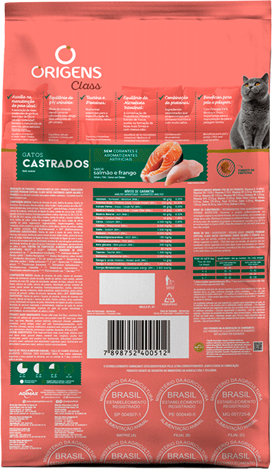 Ração Seca Origens Class Salmão e Frango para Gatos Castrados - 10,1Kg