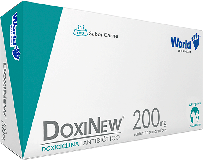 Antimicrobiano World Veterinária DoxiNew 200 mg para Cães - 14 Comprimidos