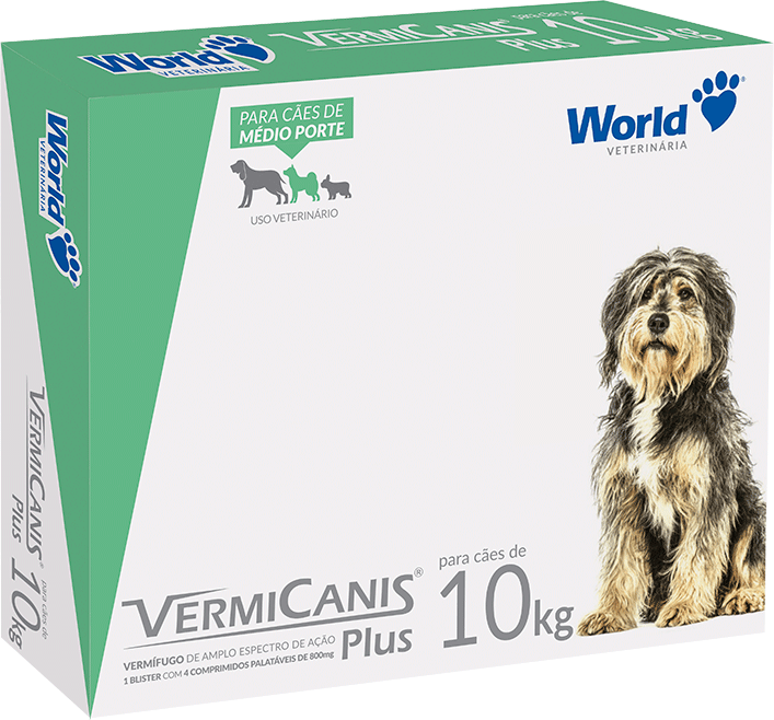 Vermífugo Plus World Veterinária Vermicanis Cartucho para Cães de 10Kg - 4 Comprimidos
