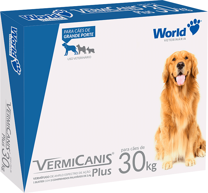 Vermífugo World Veterinária VermiCanis Plus para Cães de 30Kg - 2 Comprimidos