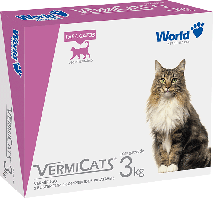 Vermífugo World Veterinária VermiCats para Gatos de 3Kg - 4 Comprimidos