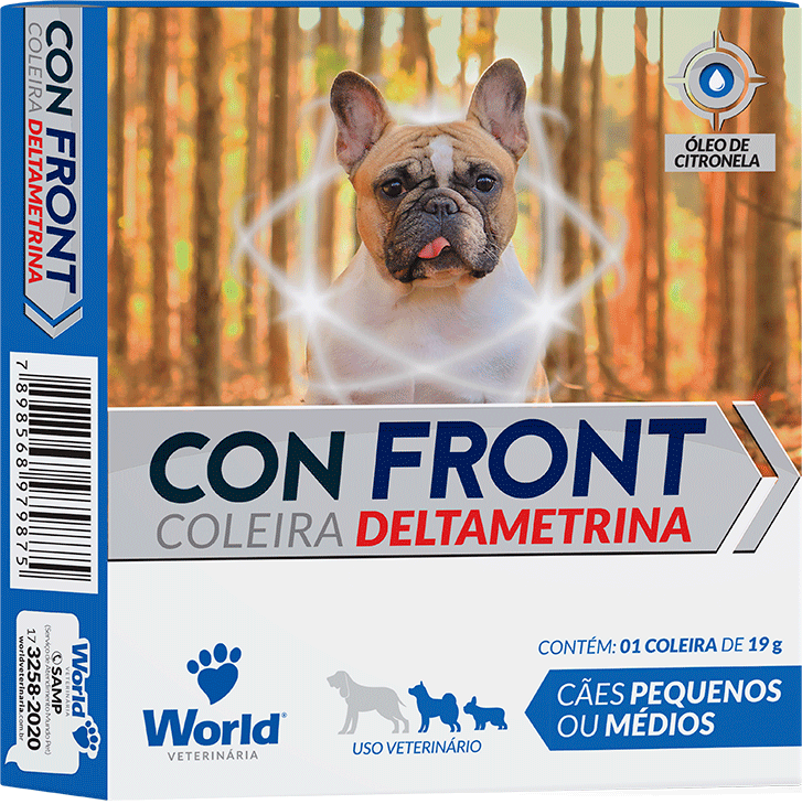 Coleira Antiparasitária World Veterinária ConFront Deltametrina 19g para Cães Porte Pequeno e Médio - 1 Unidade