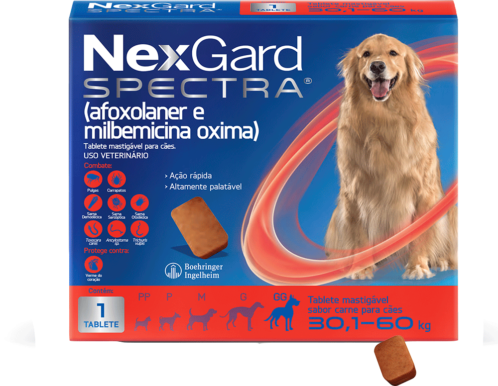Antipulgas e Carrapatos NexGard Spectra 150 mg para Cães de 30,1 a 60Kg - 1 Comprimido