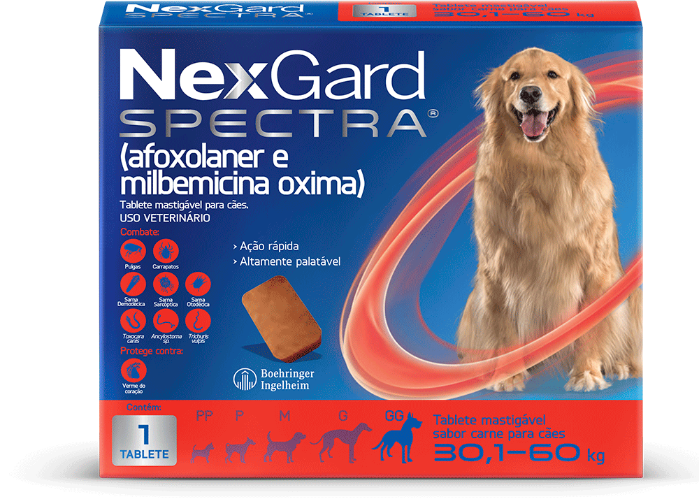 Antipulgas e Carrapatos NexGard Spectra 150 mg para Cães de 30,1 a 60Kg - 1 Comprimido