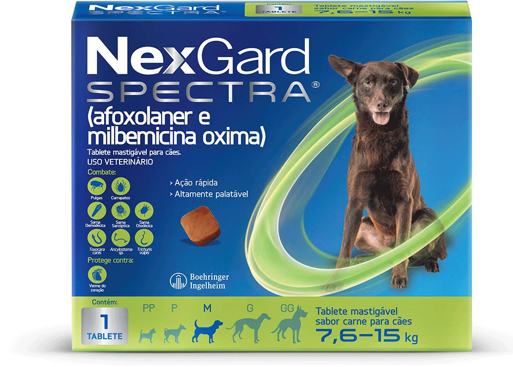 Antipulgas e Carrapatos NexGard Spectra 37,5 mg para Cães de 7,6 a 15Kg - 1 Comprimido