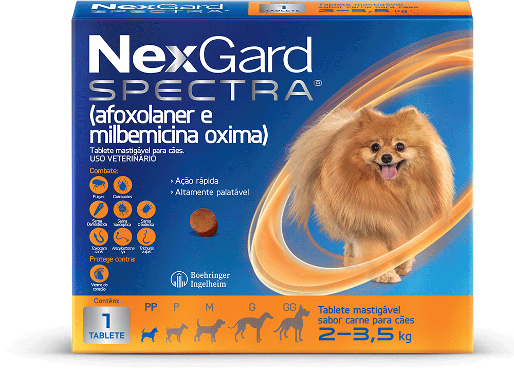 Antipulgas e Carrapatos NexGard Spectra 9,375 mg para Cães de 2 a 3,5Kg - 1 Comprimido