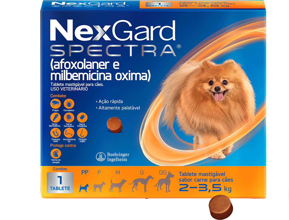 Antipulgas e Carrapatos NexGard Spectra 9,375 mg para Cães de 2 a 3,5Kg - 1 Comprimido
